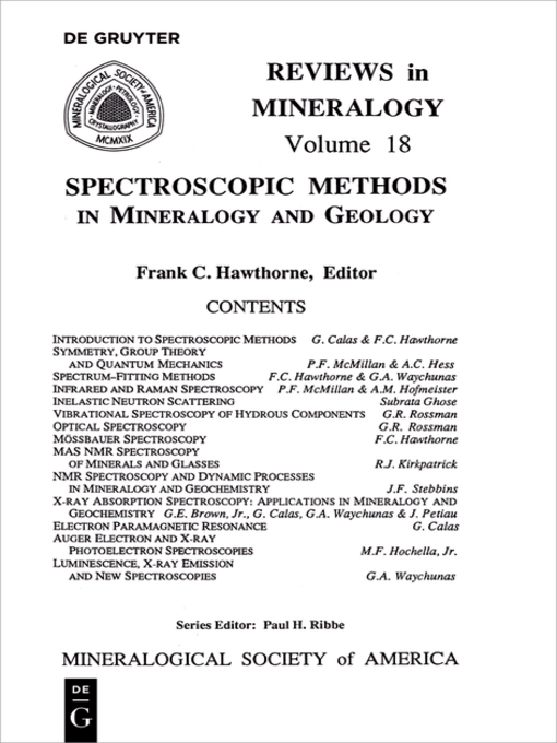 Title details for Spectroscopic Methods in Mineralogy and Geology by Frank C. Hawthorne - Available